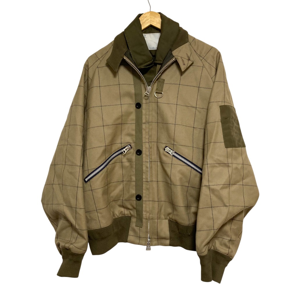 【中古】良品 sacai サカイ Windowpane Blouson ウィンドウペーンブルゾン ジャケット ブラウンベージュ メンズ Luxs ブランド古着のリュクス