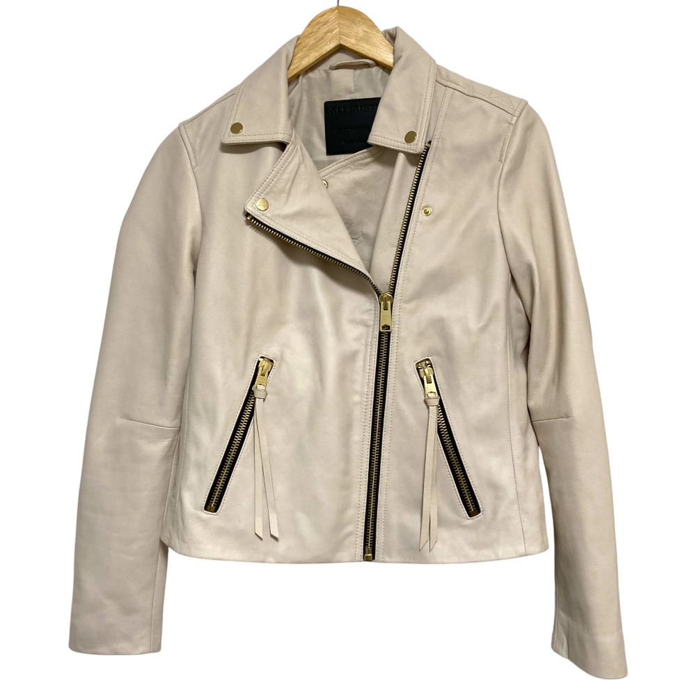 【中古】美品 ALLSAINTS オールセインツ DALBY BIKER ラムレザー ライダースジャケット UK12 ベージュ レディース Luxs ブランド古着のリュクス