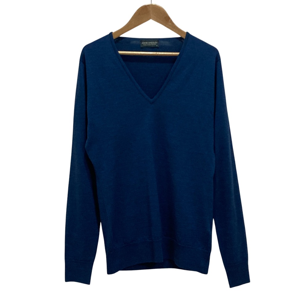 【中古】良品 JOHN SMEDLEY ジョンスメドレー Vネックウールニットカットソー M インディゴブルー レディース Luxs ブランド古着のリュクス
