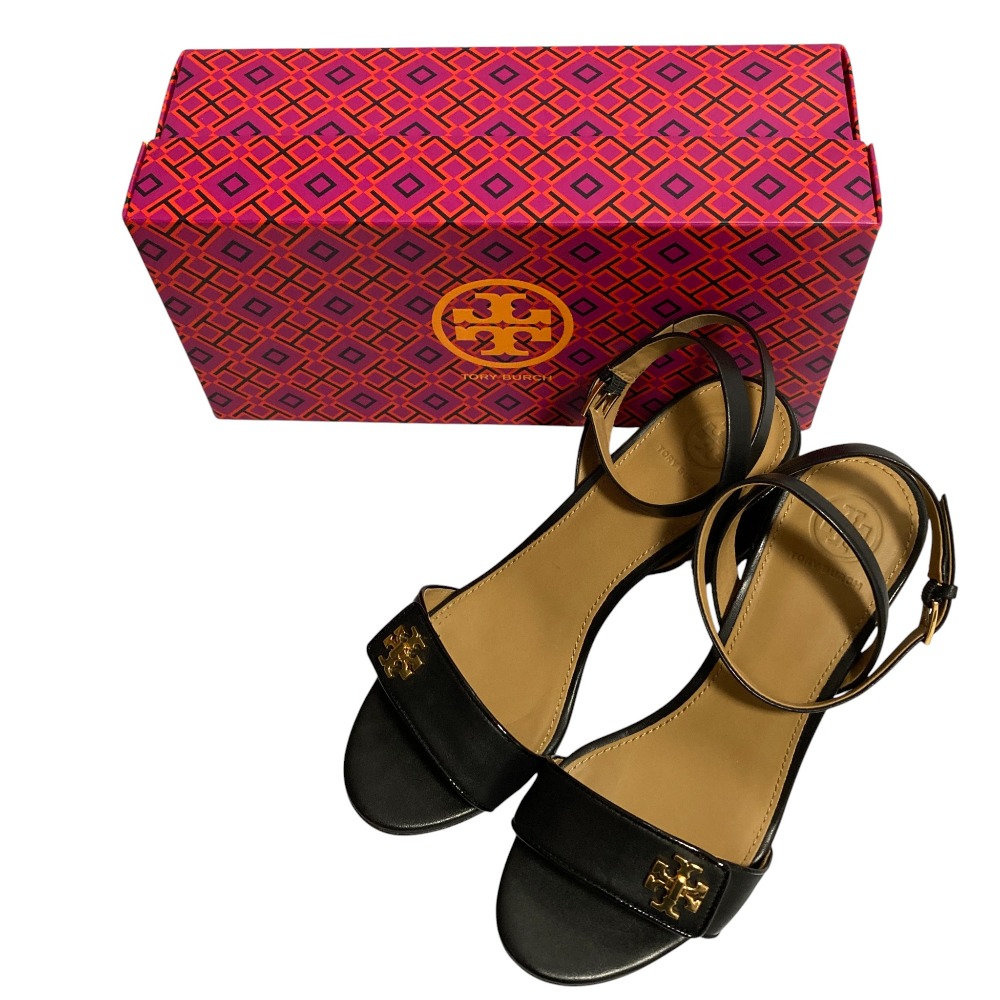 【中古】美品 TORY BURCH トリーバーチ ターンロック レザー アンクルトラップ ミュール サイズ7M 24cm相当 ブラック レディース Luxs ブランド古着のリュクス