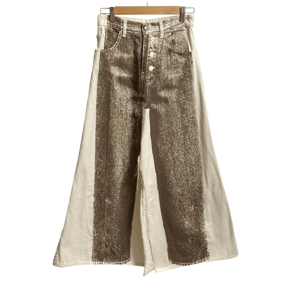 【中古】良品 22AW MM6 Maison Margiela メゾンマルジェラ デニム トロンプルイユ ロングスカート サイズ38 ホワイト ブラウン レディース Luxs ブランド古着のリュクス