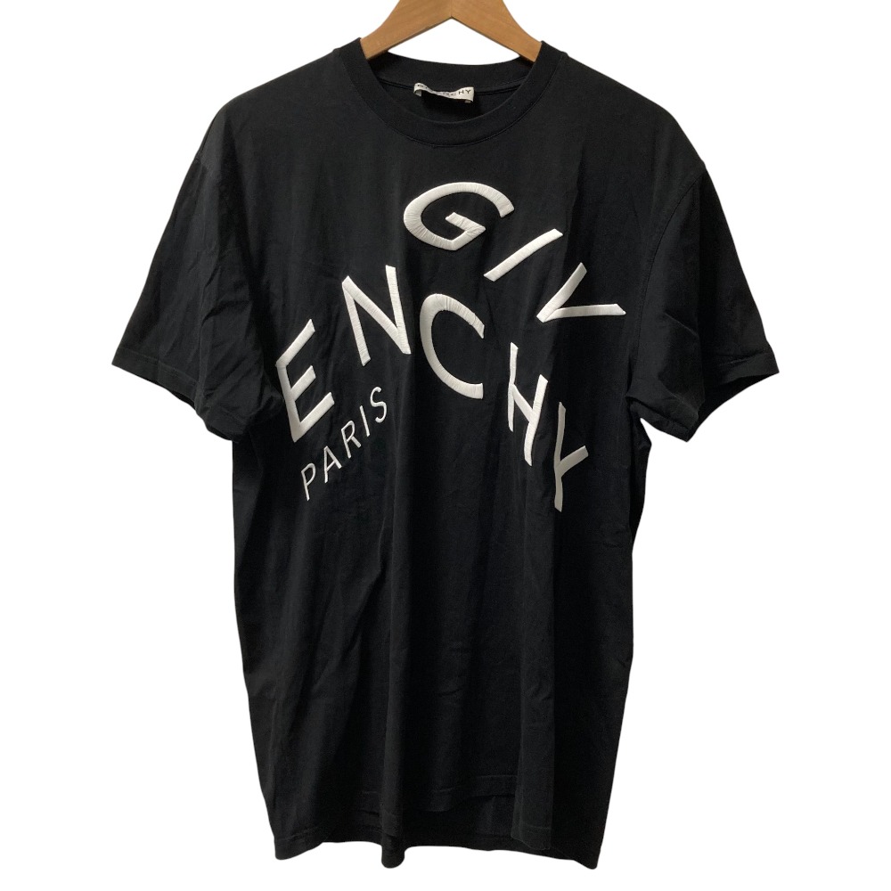 【中古】美品 GIVENCHY ジバンシー ロゴ刺繍 半袖Tシャツ BM70YD3002 サイズS ブラック×ホワイト メンズ Luxs ブランド古着のリュクス