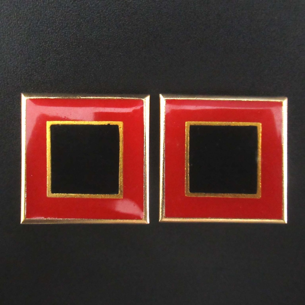 【中古】美品 YVES SAINT LAURENT イヴサンローラン ヴィンテージ スクエア クリップ イヤリング レッド×ブラック×ゴールド レディース Luxs ブランド古着のリュクス|Luxs(ブランド古着のリュクス)