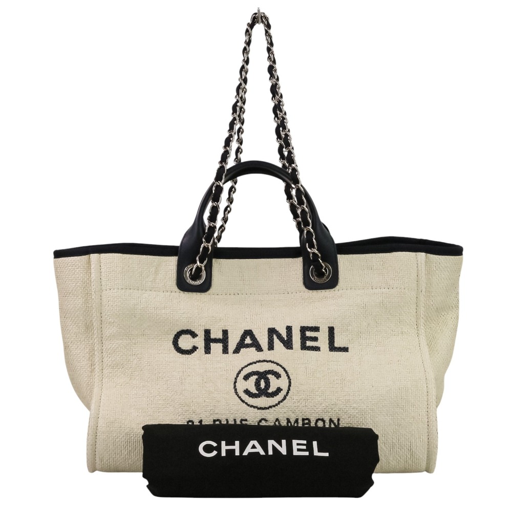 【中古】美品 CHANEL シャネル ドーヴィル GM チェーン トートバッグ ネイビー ホワイト レディース Luxs ブランド古着のリュクス 165,875円