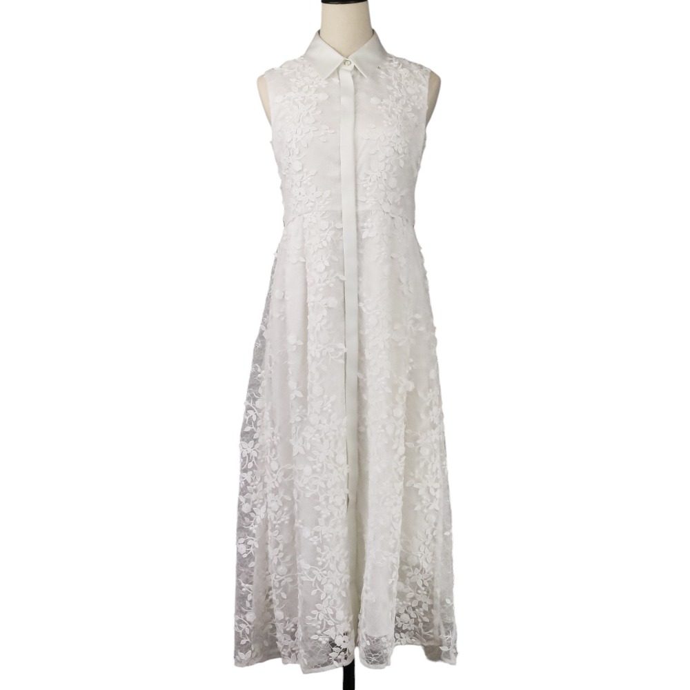 【中古】美品 25SS GRACE CONTINENTAL グレースコンチネンタル フラワーライン刺繍ワンピース 36 ホワイト レディース Luxs ブランド古着のリュクス