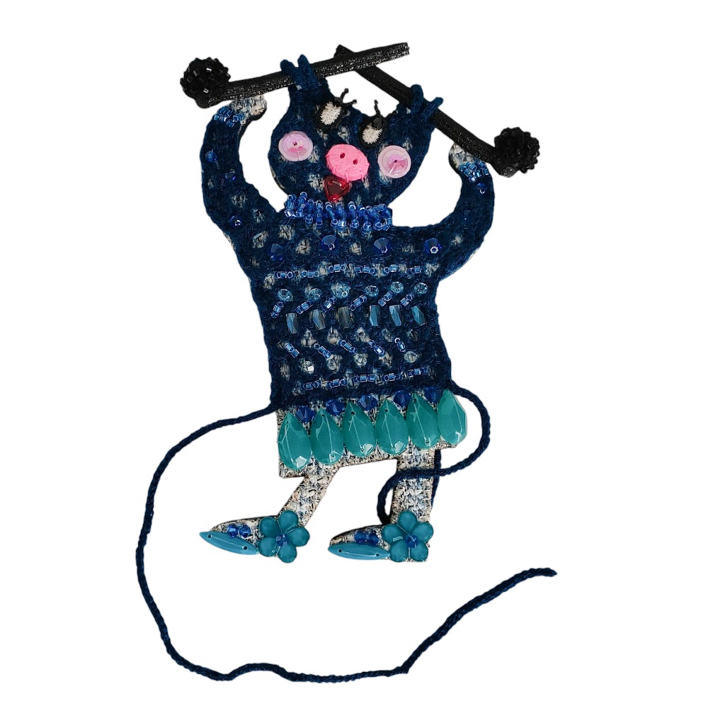 【中古】未使用 OLLEBOREBLA オレボレブラ アルベロベロ ぶたさん スパンコール ビーズ刺繍 ピンブローチ 766482 ブルー レディース Luxs ブランド古着のリュクス