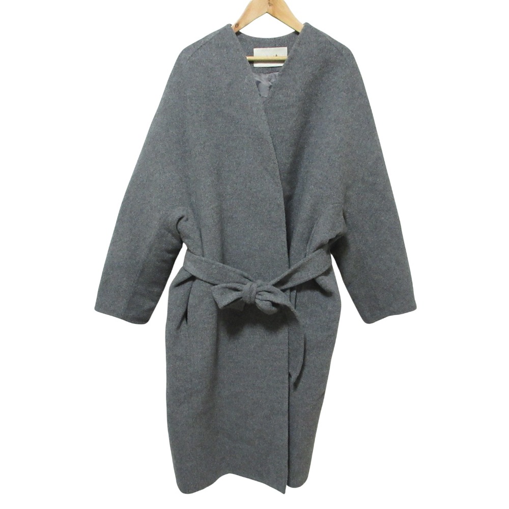 【中古】美品 23AW AP STUDIO エーピーストゥディオ ミニッツ別注 collarless coat ノーカラー ベルテッドコート 36 グレー レディース Luxs ブランド古着のリュクス