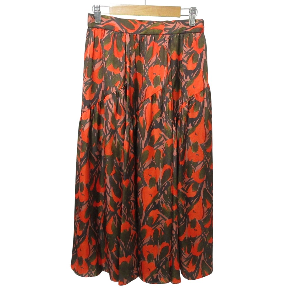 【中古】美品 25AW ANAYI アナイ ペイントフラワープリントティアード ロングフレアスカート 1025271143031380 38 オレンジ レディース Luxs ブランド古着のリュクス