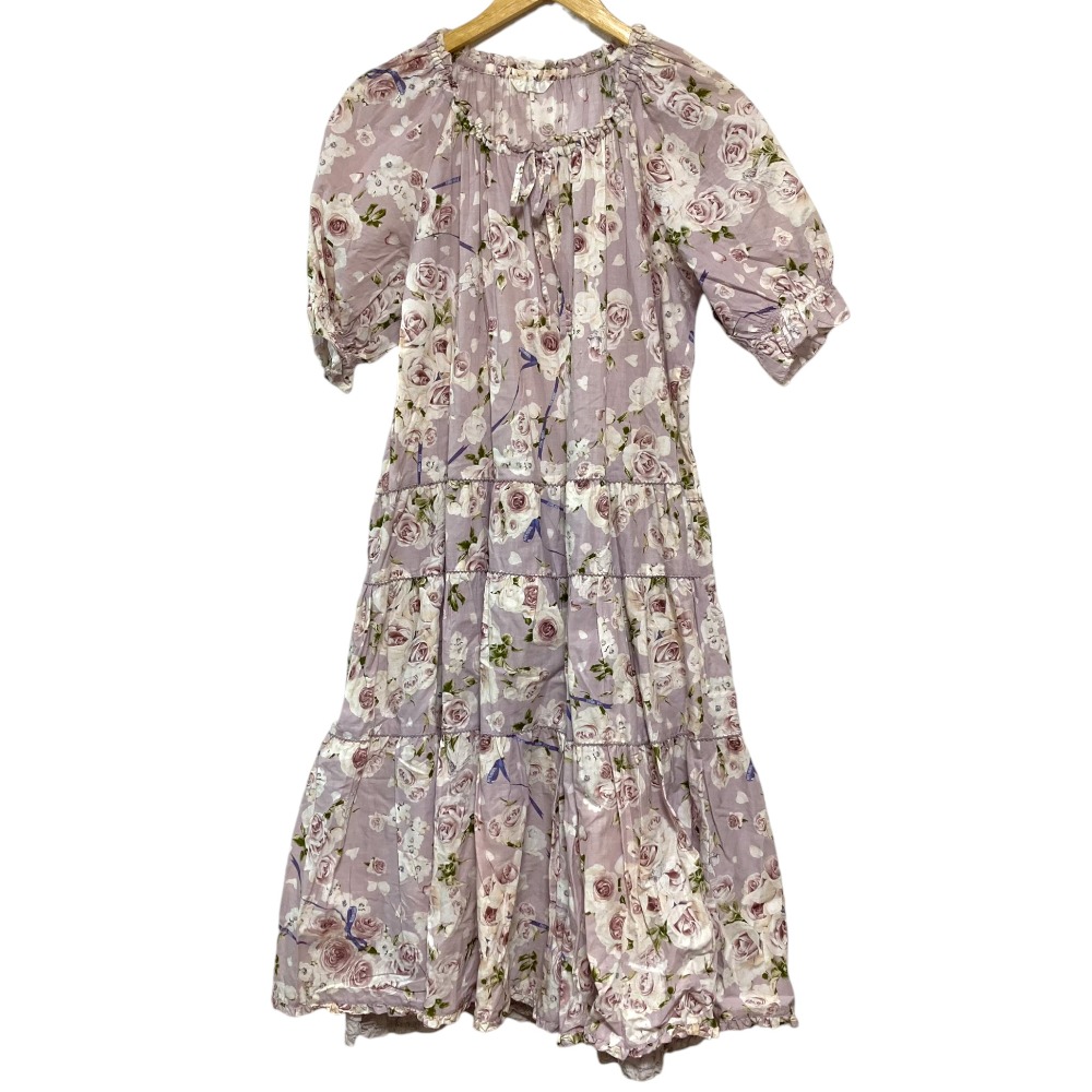 【中古】美品 PINK HOUSE ピンクハウス ラベンダーフェアリーローズ ピコフリル リボン ワンピース ピンク レディース Luxs ブランド古着のリュクス