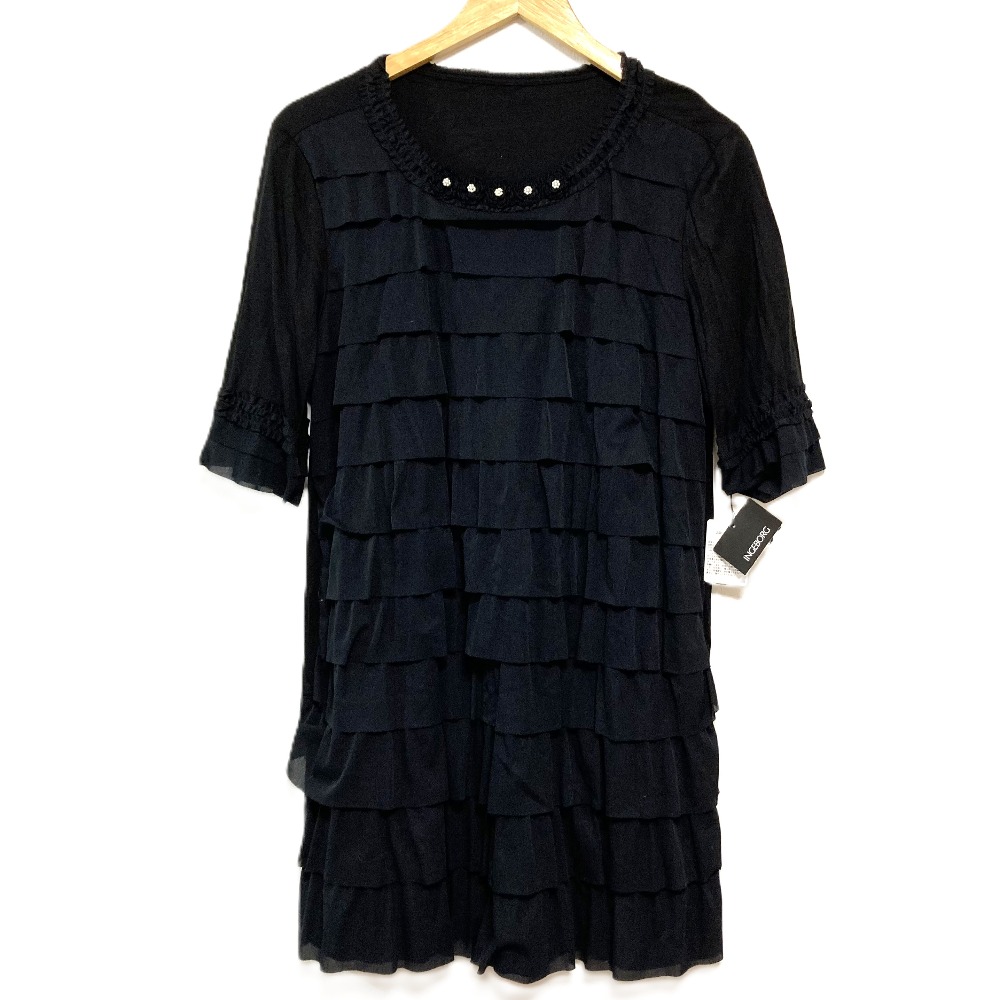 【中古】未使用 INGEBORG インゲボルグ フラワーモチーフ フリルチュニック カットソー A2291UBY454 サイズ4 ブラック レディース Luxs ブランド古着のリュクス