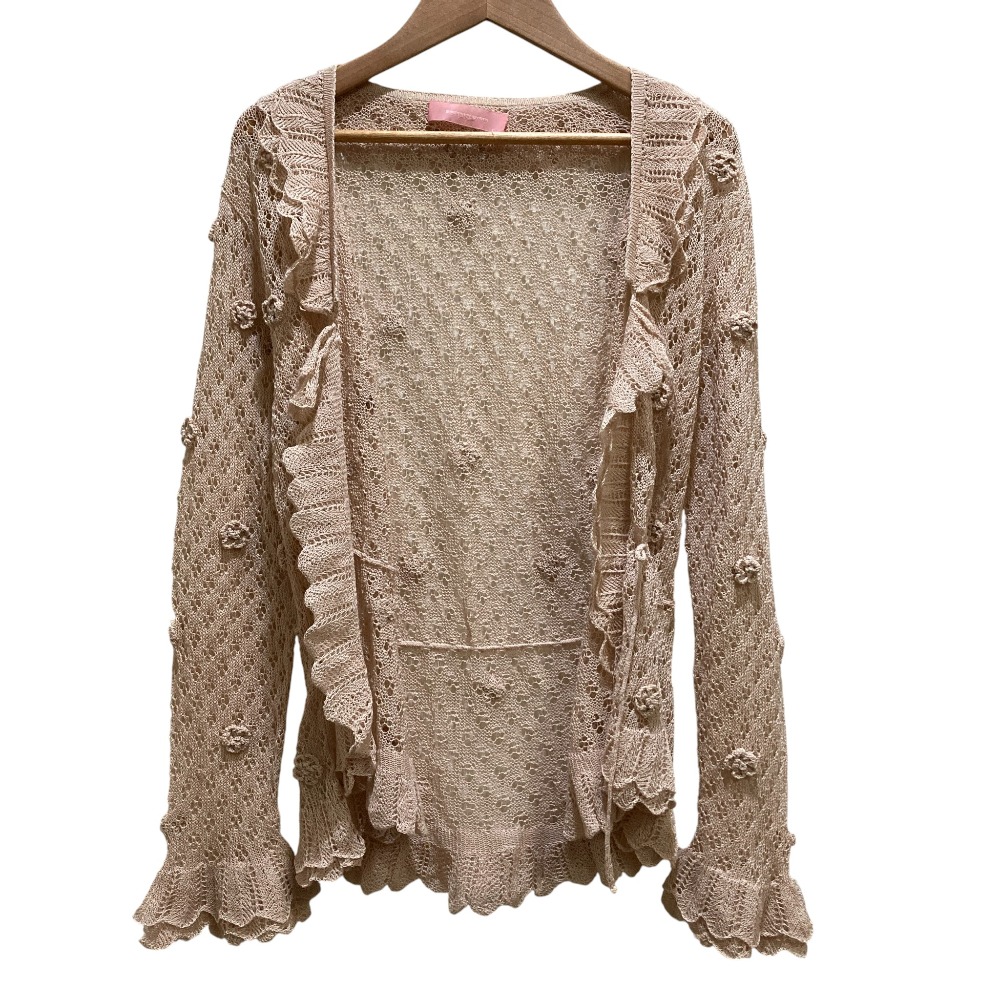 【中古】美品 WONDERFUL WORLD ワンダフルワールド フリル クロシェニット カーディガン ピンク レディース Luxs ブランド古着のリュクス