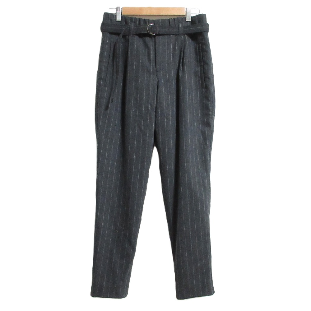 【中古】美品 22AW BRUNELLO CUCINELLI ブルネロクチネリ ベルト付き ストライプ ウールパンツ 42サイズ グレー レディース Luxs ブランド古着のリュクス