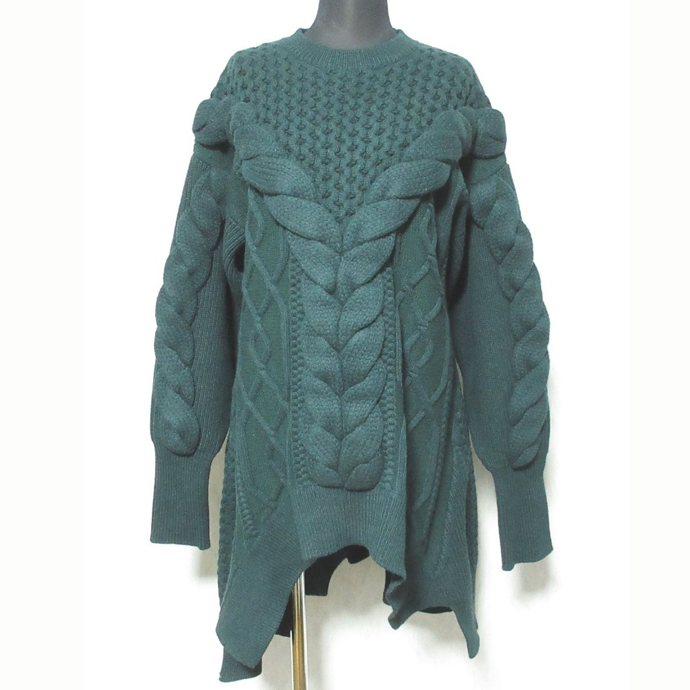 【中古】美品 nagonstans ナゴンスタンス アシンメトリーヘム ケーブルニット セーター 470EA170-1920 サイズM グリーン レディース Luxs ブランド古着のリュクス