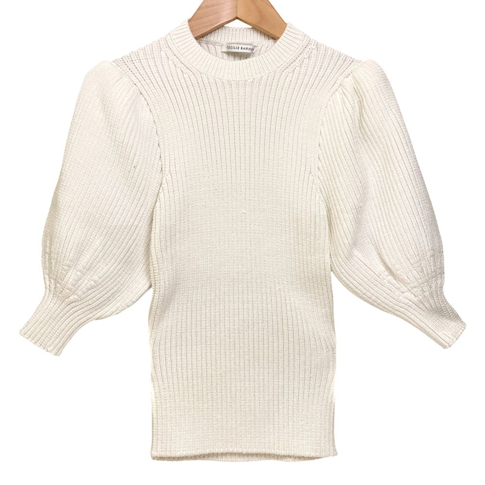 【中古】美品 CECILIE BAHNSEN セシリーバンセン MADDY TOP ボリュームスリーブニットブラウス PF20-0079 サイズXS/S ホワイト レディース Luxs ブランド古着のリュクス