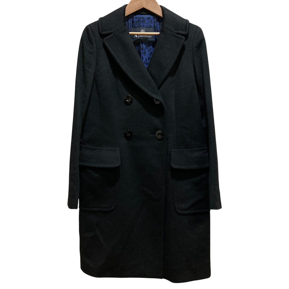 【中古】美品 Aquascutum アクアスキュータム 裏地レオパード カシミヤ ダブルブレスト チェスターコート ブラック レディース Luxs ブランド古着のリュクス|Luxs(ブランド古着のリュクス)