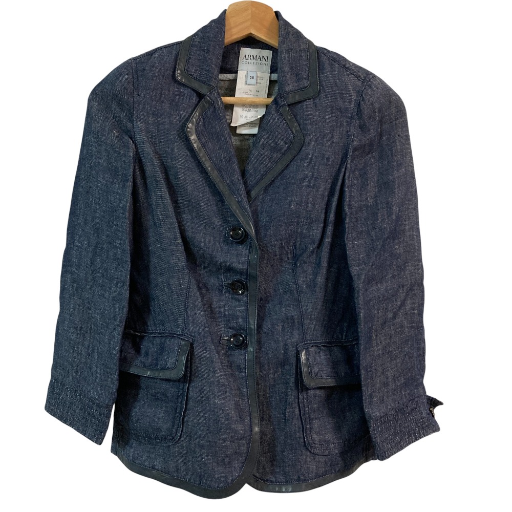 【中古】美品 ARMANI COLLEZIONI アルマーニコレッツィオーニ レザーパイピング デニム テーラードジャケット サイズ38 インディゴ レディース Luxs ブランド古着のリュクス 6,431円