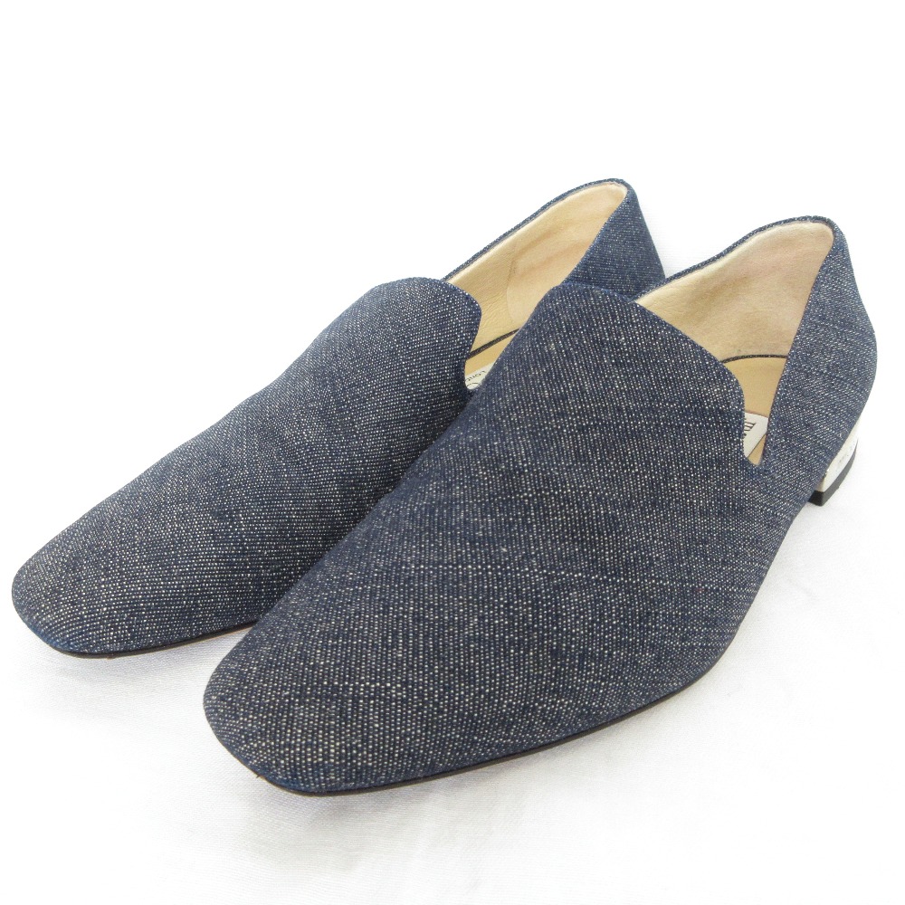 【中古】美品 JIMMY CHOO ジミーチュウ デニム オペラパンプス スリッポン シューズ 37 1/2 24.5cm ブルー レディース Luxs ブランド古着のリュクス