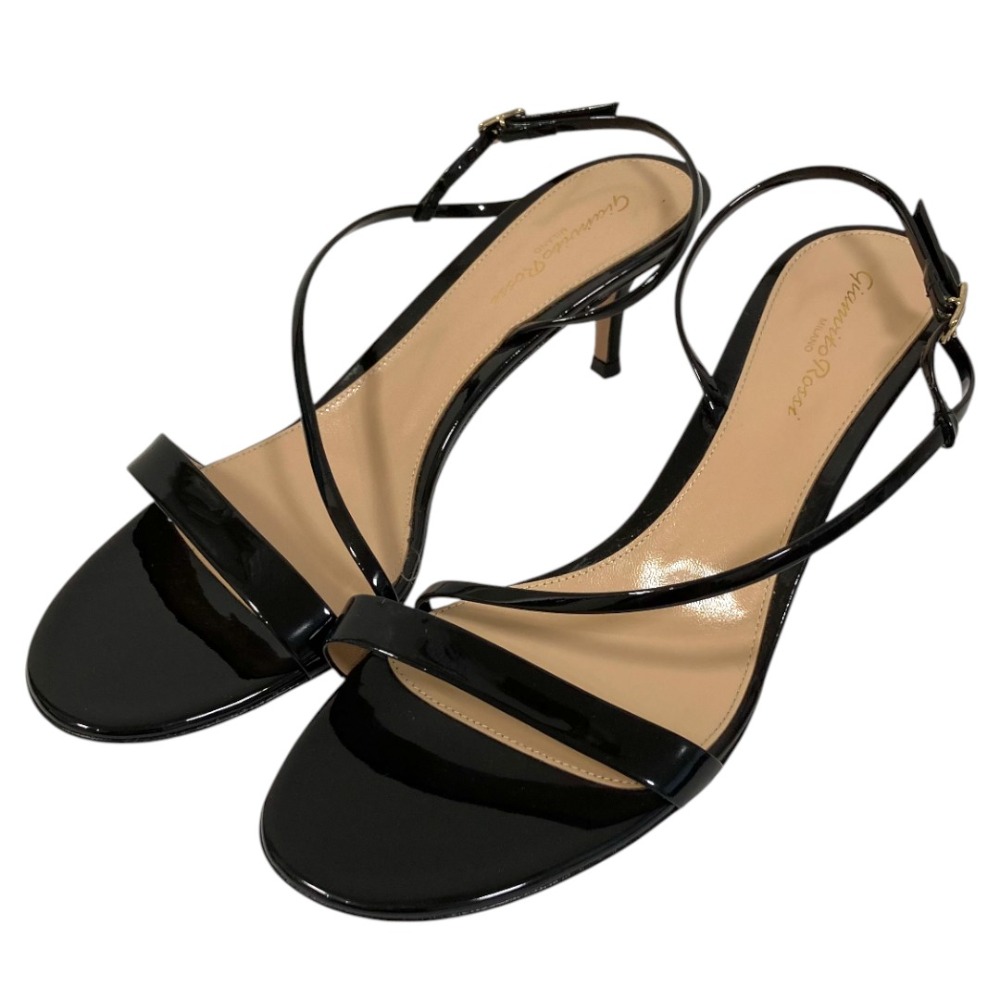 【中古】美品 Gianvito Rossi ジャンヴィトロッシ アンクルストラップ パテント ヒールサンダル サイズ40 26cm ブラック レディース Luxs ブランド古着のリュクス