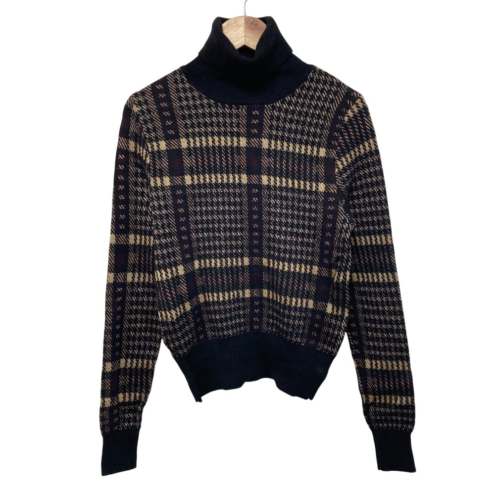 【中古】美品 DRIES VAN NOTEN ドリスヴァンノッテン チェック タートル ニットセーター XS ブラック レディース Luxs ブランド古着のリュクス