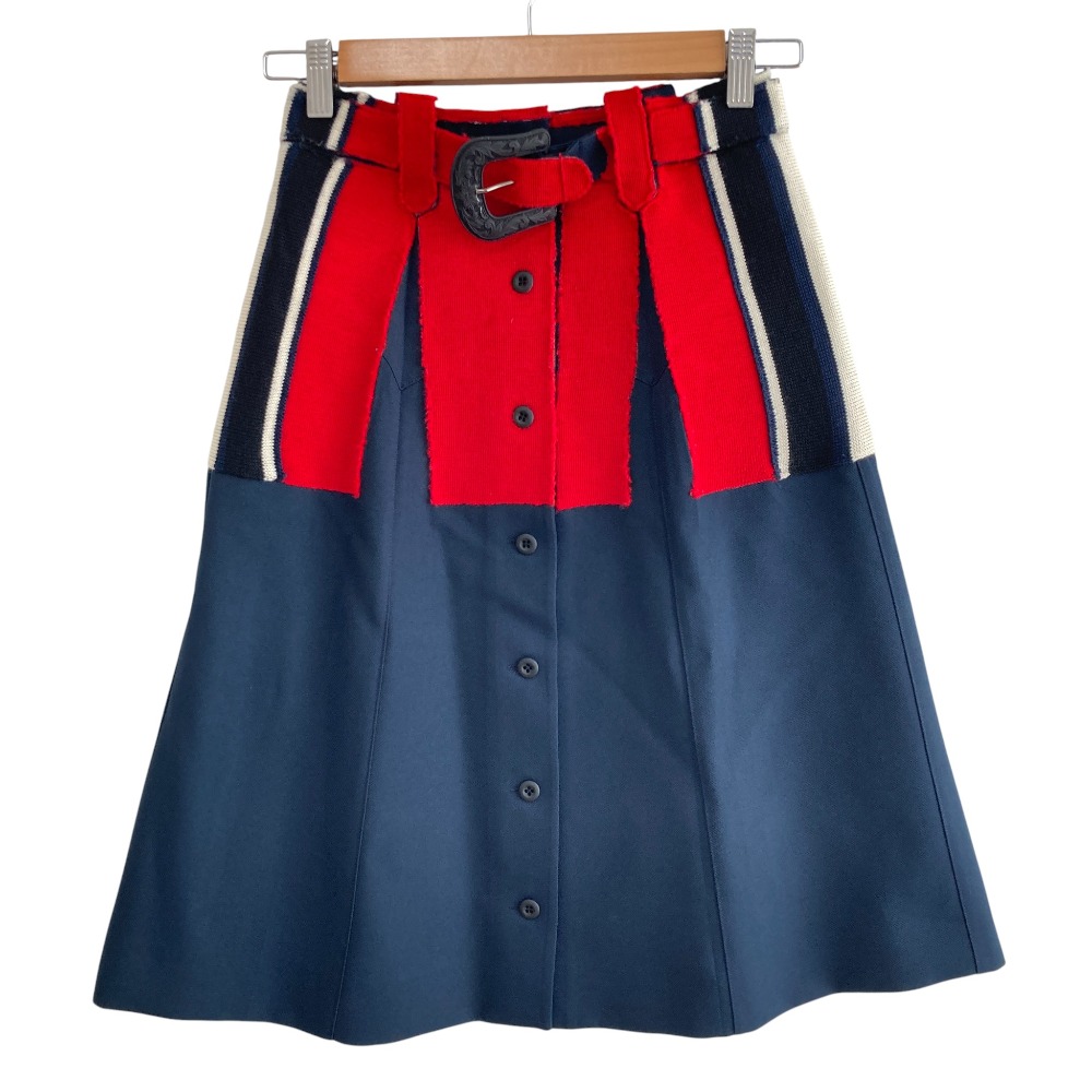 【中古】良品 18AW Maison Margiela メゾンマルジェラ 白タグ ドッキング ベルテッドスカート S29MA0373 サイズ36 レッド ネイビー レディース Luxs ブランド古着のリュクス｜Luxs（ブランド古着のリュクス）