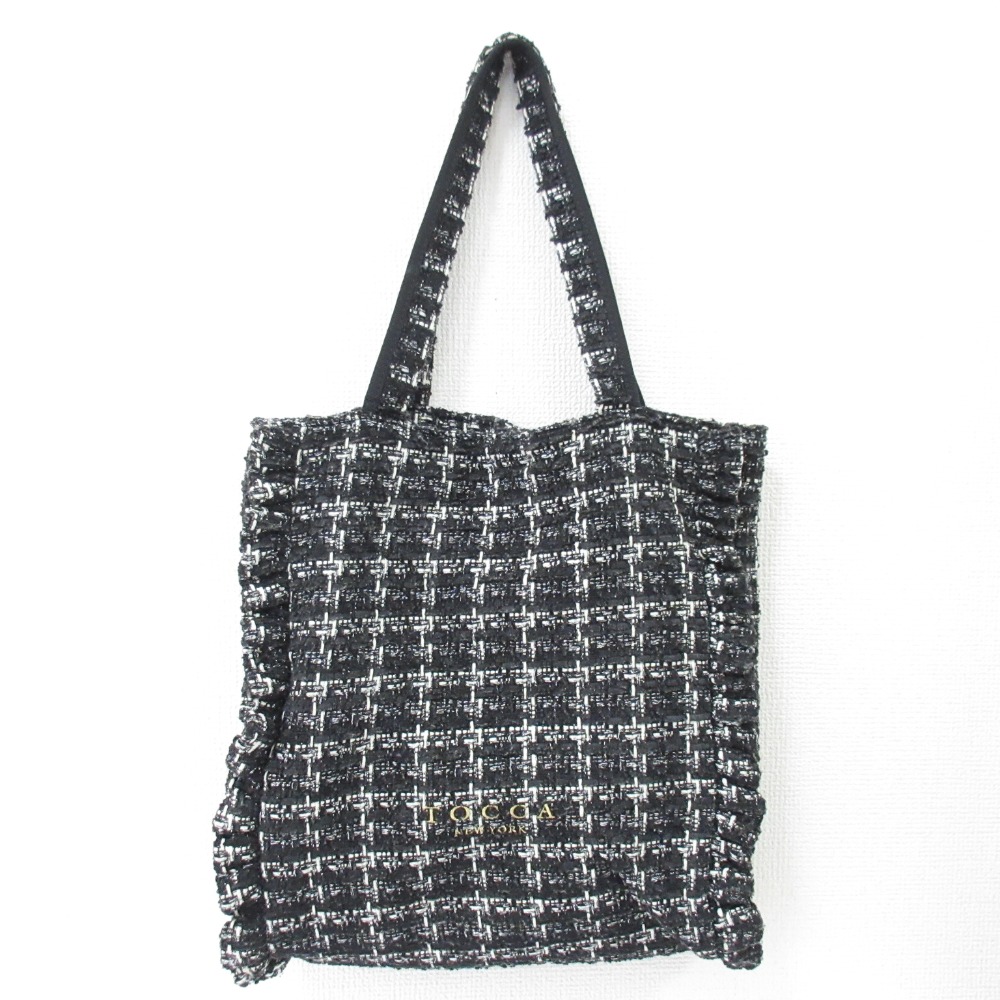 【中古】美品 TOCCA トッカ ヨンア コラボ WAVES TOTE BAG ツイード トートバッグ ブラック レディース Luxs ブランド古着のリュクス