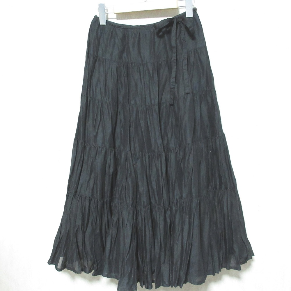 【中古】美品 INGEBORG インゲボルグ ギャザー ロング フレアスカート 9 ブラック レディース Luxs ブランド古着のリュクス
