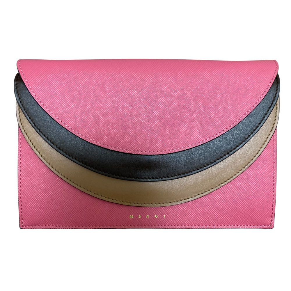 【中古】美品 MARNI マルニ サフィアーノレザー フラップ ショルダーウォレット ピンク×マルチカラー レディース Luxs ブランド古着のリュクス