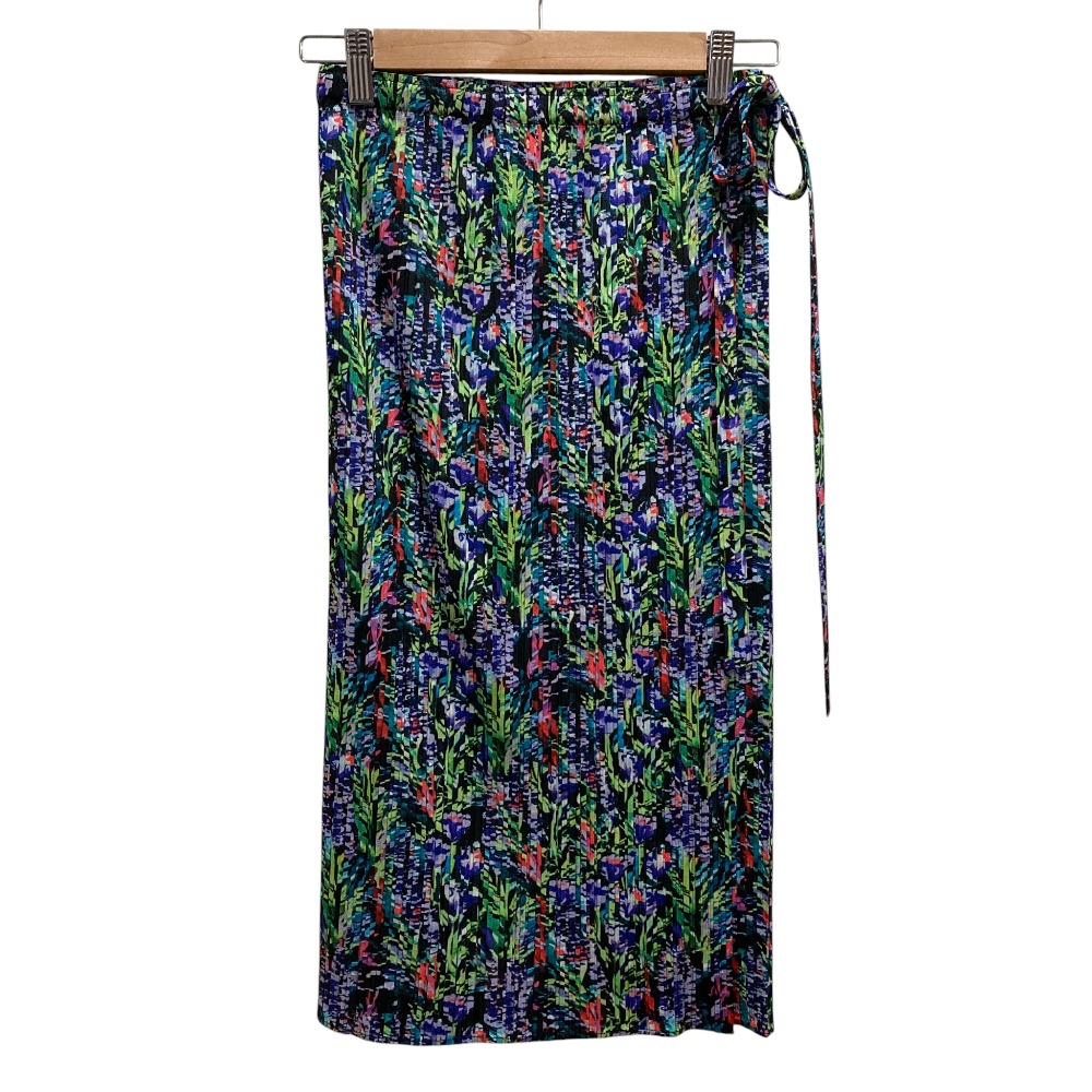 【中古】美品 ISSEY MIYAKE PLEATS PLEASE イッセイミヤケ プリーツプリーズ リーフ柄 イージーウエスト ラップスカート SIZE3 マルチカラー レディース Luxs ブランド古着のリュクス