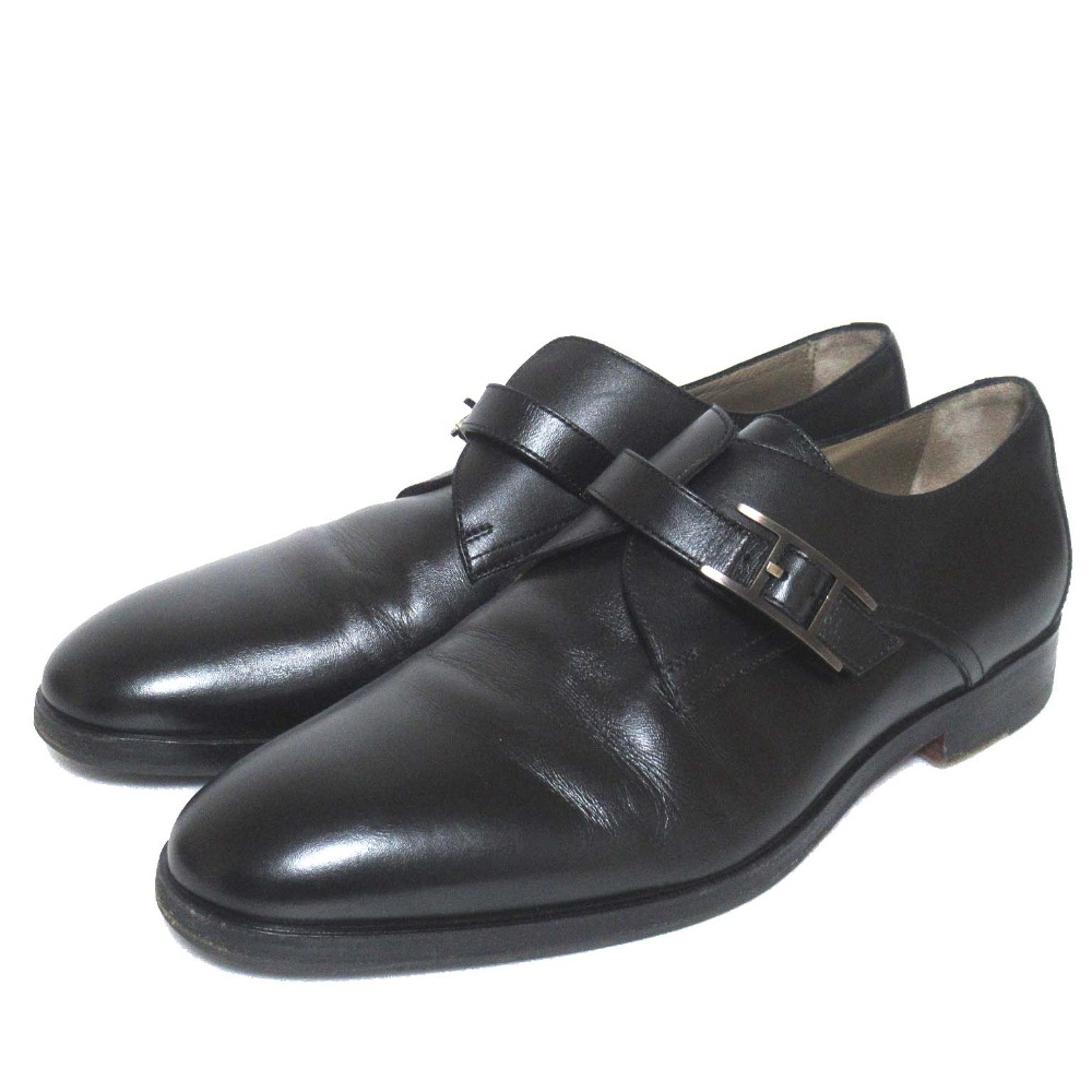 【中古】美品 HERMES エルメス ボリス シングルモンクストラップ シューズ サイズ39 25cm ブラック メンズ Luxs ブランド古着のリュクス