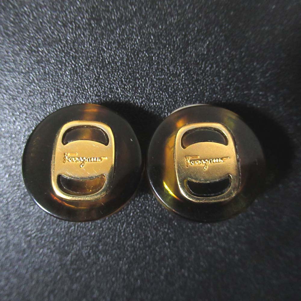 【中古】美品 Salvatore Ferragamo サルヴァトーレフェラガモ ヴァラ クリップイヤリング ゴールドカラー×ブラウン レディース Luxs ブランド古着のリュクス