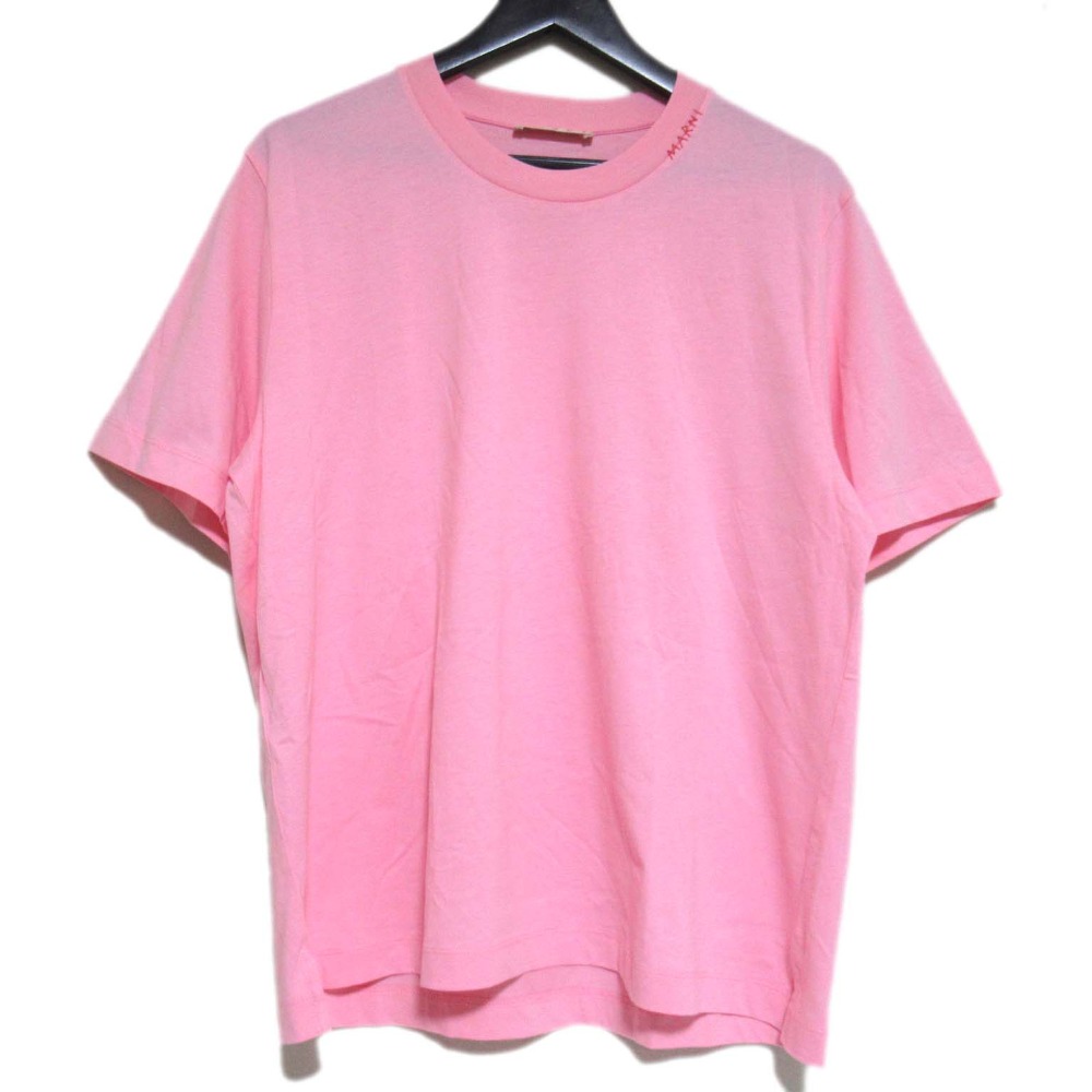 【中古】美品 24SS MARNI マルニ 襟ロゴ刺繍 半袖 Tシャツ カットソー サイズ46 ピンク メンズ Luxs ブランド古着のリュクス