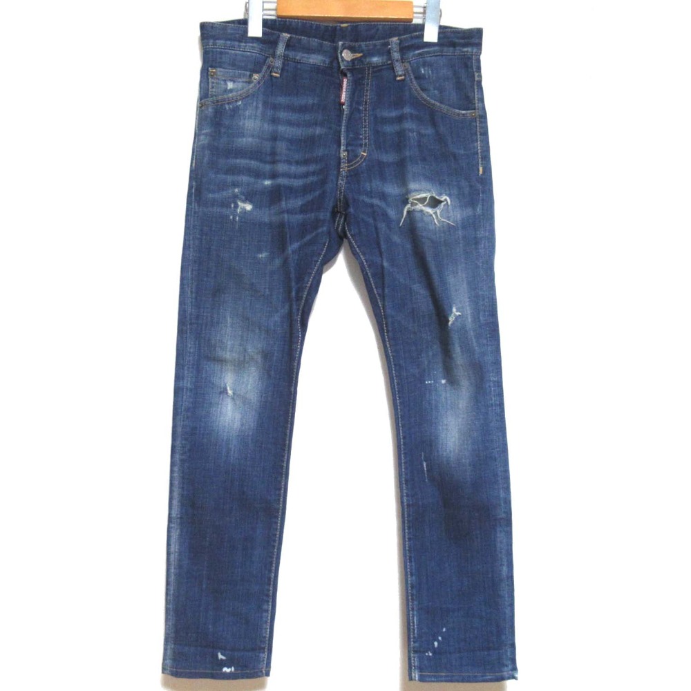 【中古】美品 DSQUARED2 ディースクエアード ダメージ加工 ボタンフライ クールガイジーンズ デニムパンツ サイズ46 インディゴブルー メンズ Luxs ブランド古着のリュクス