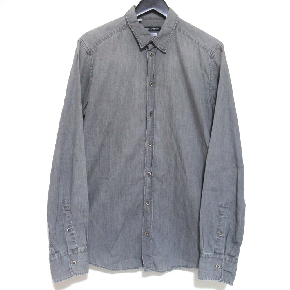 【中古】良品 DOLCE&GABBANA ドルチェ&ガッバーナ SICILIA 長袖 デニムシャツ サイズ16/41 グレー メンズ Luxs ブランド古着のリュクス