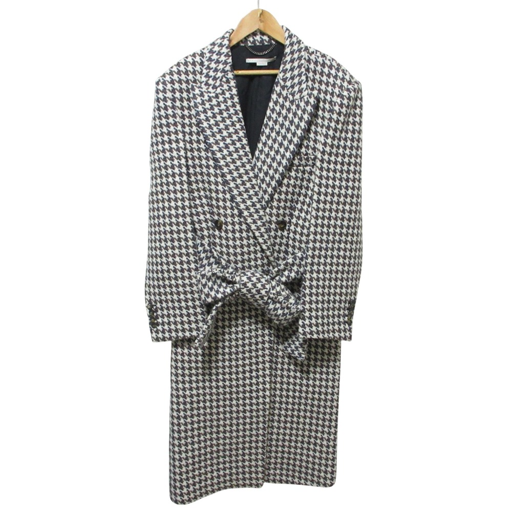 【中古】美品 STELLA McCARTNEY ステラマッカートニー 千鳥柄 ダブルブレスト チェスターコート 38 オフホワイト ブラウン ネイビー レディース Luxs ブランド古着のリュクス