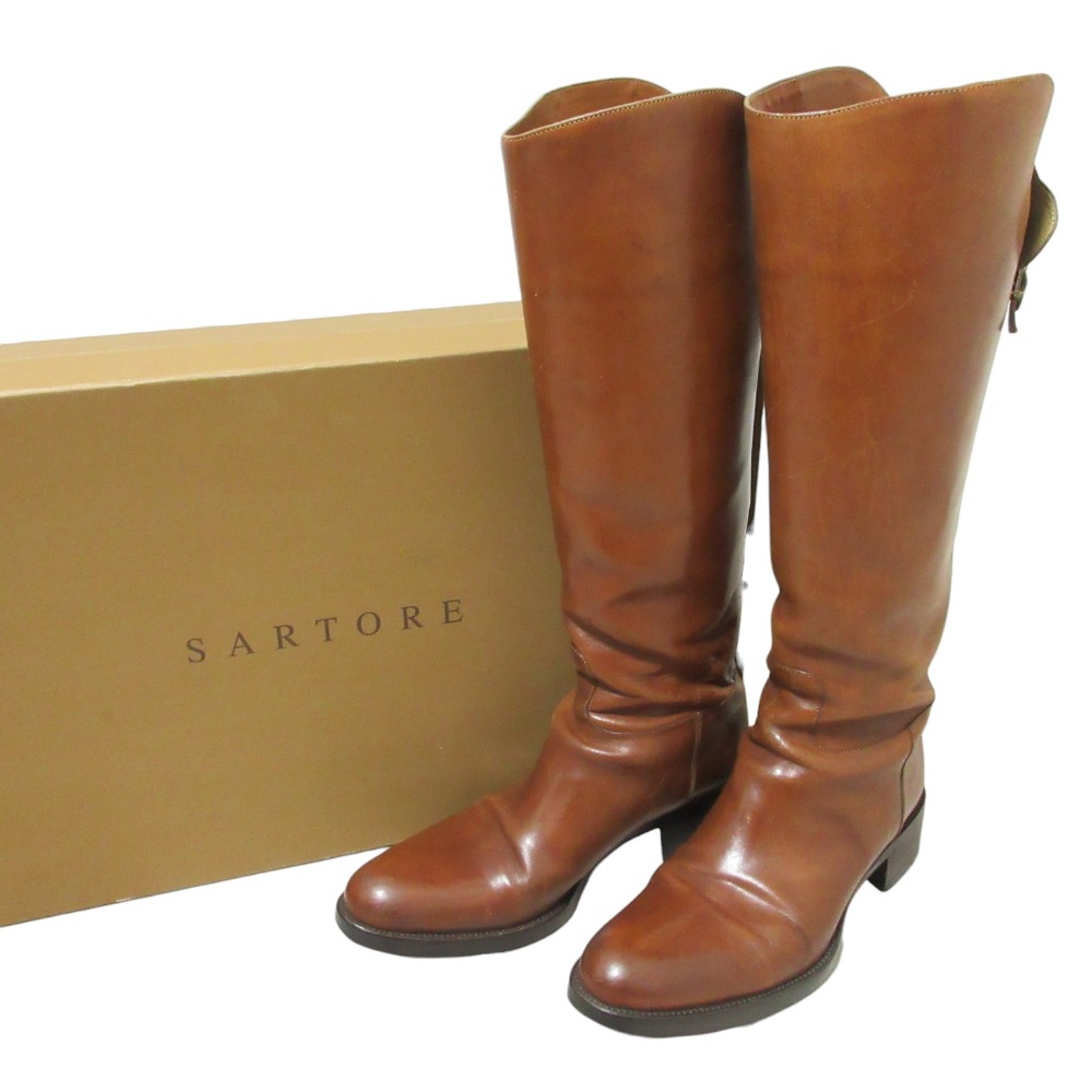 【中古】良品 SARTORE サルトル レザー バックベースアップロングブーツ 37.5 約24cm ブラウン レディース Luxs ブランド古着のリュクス