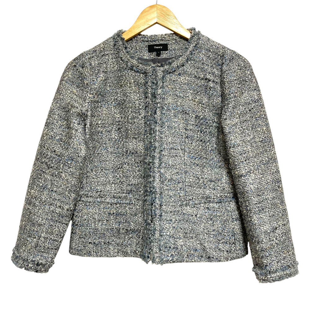 【中古】美品 Theory セオリー WILSHIRE TWEED FRINGE SLIM ノーカラージャケット サイズ2 ブルー レディース Luxs ブランド古着のリュクス 9,171円