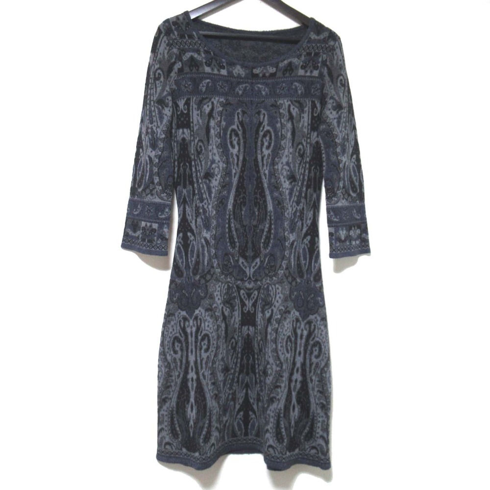 【中古】美品 ETRO エトロ ペイズリー柄 長袖 ニット ワンピース サイズ42 ネイビー系マルチカラー レディース Luxs ブランド古着のリュクス