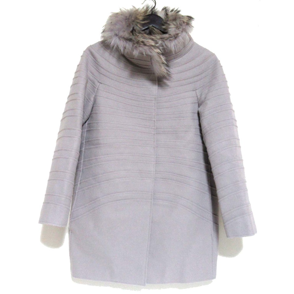 【中古】美品 Alberta Ferretti アルベルタフェレッティ ファー装飾 スタンドカラー コート サイズI38 グレージュ レディース Luxs ブランド古着のリュクス|Luxs(ブランド古着のリュクス)