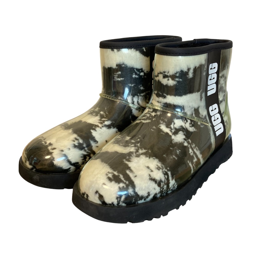 【中古】美品 UGG アグ クラシック クリアーミニマーブル レインブーツ サイズ24cm ホワイト×ブラック レディース Luxs ブランド古着のリュクス