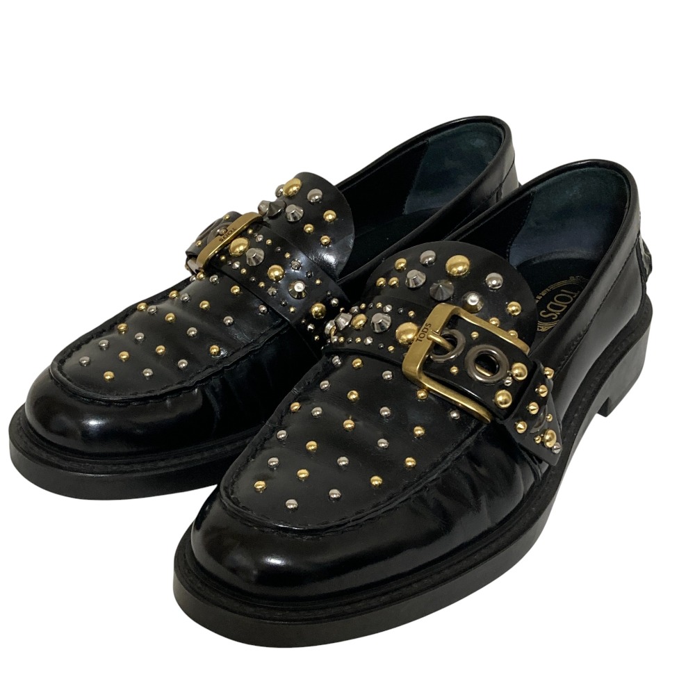 【中古】良品 TOD'S トッズ スタッズローファー 37.5 24.5cm相当 ブラック レディース Luxs ブランド古着のリュクス