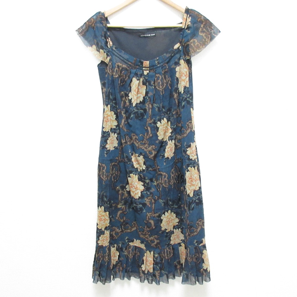 【中古】良品 VIVIENNE TAM ヴィヴィアンタム オリエンタルプリント パワーネットドレス ワンピース サイズ0 ブルー レディース Luxs ブランド古着のリュクス