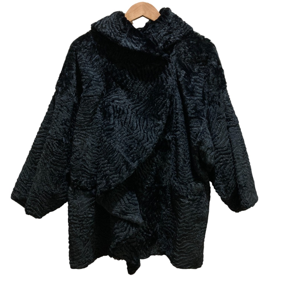 【中古】美品 ARMANI アルマーニ COLLEZIONI ラビットファー ドレープジャケット SIZE38 ブラック レディース Luxs ブランド古着のリュクス