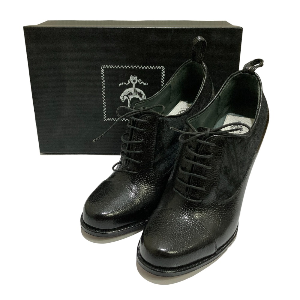 【中古】美品 BROOKS BROTHERS ブルックスブラザーズ レザー レースアップ ブーティ ショートブーツ サイズ7.5 24.5cm相当 ブラック レディース Luxs ブランド古着のリュクス