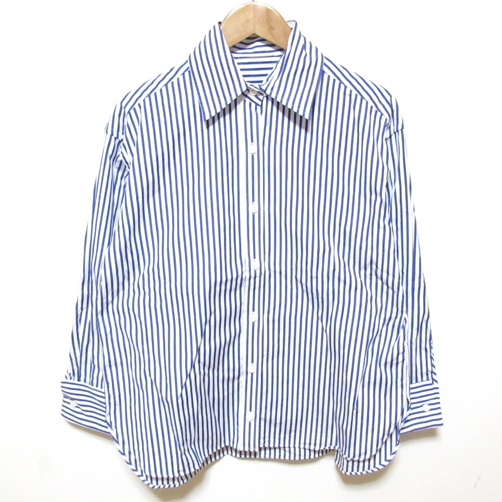 【中古】美品 25AW Deuxieme Classe ドゥーズィエムクラス fascinate 長袖 ストライプ柄 カフス シャツ ブラウス ブルー レディース Luxs ブランド古着のリュクス