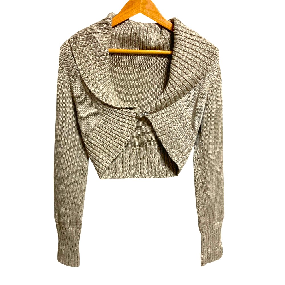 【中古】美品 FOXEY フォクシー ショールカラー リネンニット ボレロ カーディガン 39304 サイズ38 グレージュ レディース Luxs ブランド古着のリュクス
