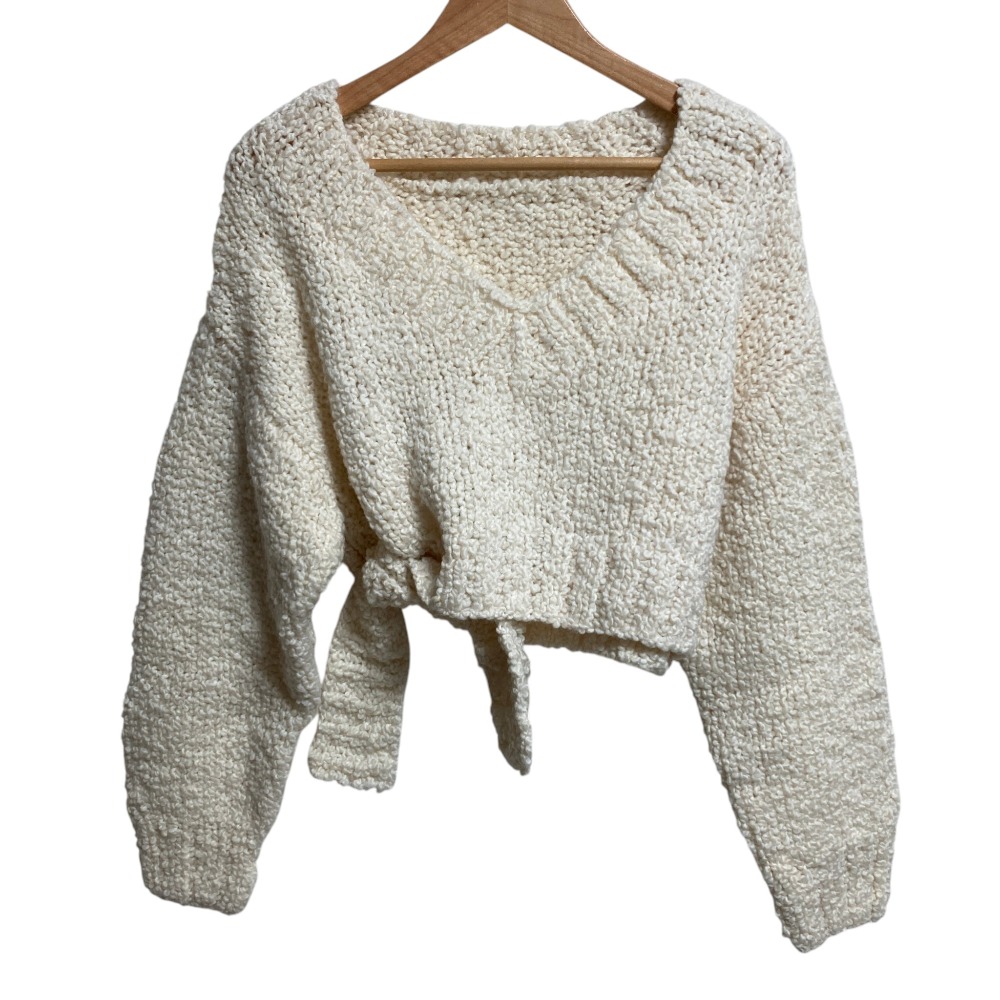 【中古】新品同様 PRANK PROJECT プランクプロジェクト V-neck Slab Short Knit スラブ ショートニット サイズF オフホワイト レディース Luxs ブランド古着のリュクス