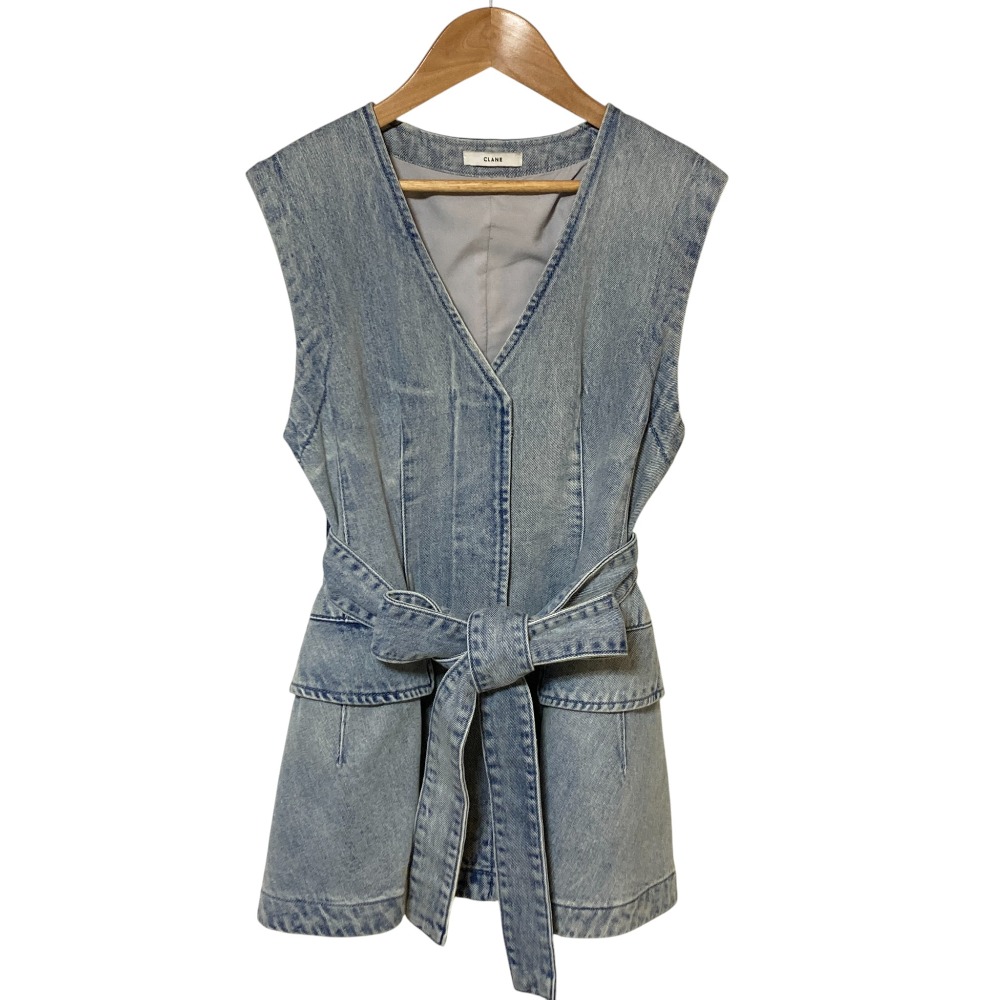 【中古】良品 CLANE クラネ PANNIER LINE DENIM BUSTIER デニム ビスチェ ベスト ジレ 13108-3012 サイズ1 ライトブルー レディース Luxs ブランド古着のリュクス