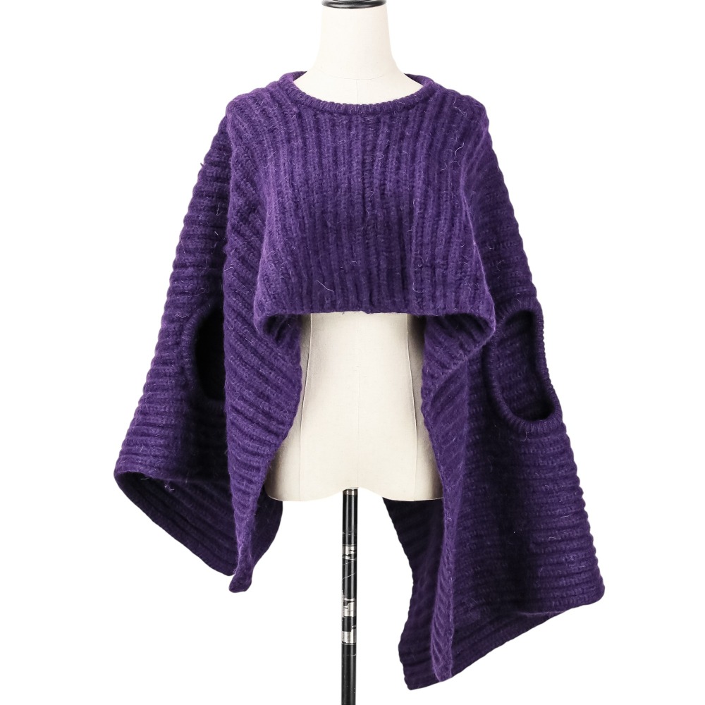 【中古】美品 黒タグ 本人期 ANN DEMEULEMEESTER アンドゥムルメステール VALENTINE KNITTED 3HOLES TOP ウールニットセーター S パープル レディース Luxs ブランド古着のリュクス