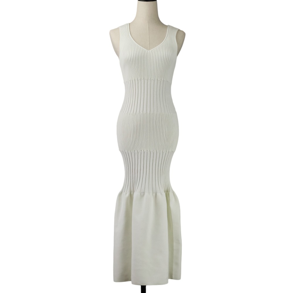 【中古】美品 CFCL シーエフシーエル FLUTED V-NECK SLEEVELESS MERMAID DRESS ニットドレス ワンピース CF009KH071 3 ホワイト レディース Luxs ブランド古着のリュクス