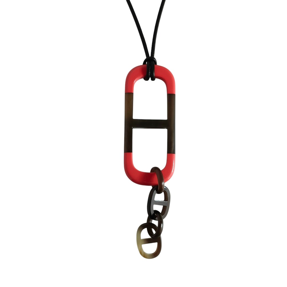 【中古】美品 HERMES エルメス アマール バッファローホーン レザーコード ペンダント ネックレス アクセサリー レッド ブラウン レディース Luxs ブランド古着のリュクス